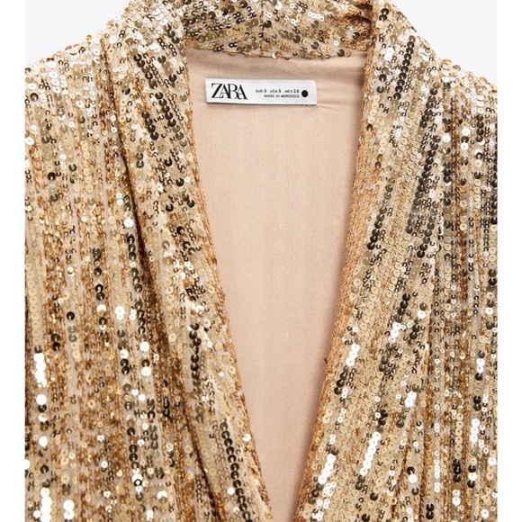 Zara Sparkling Gold Long Sleeve Dress NWT - Picture 4 of 10